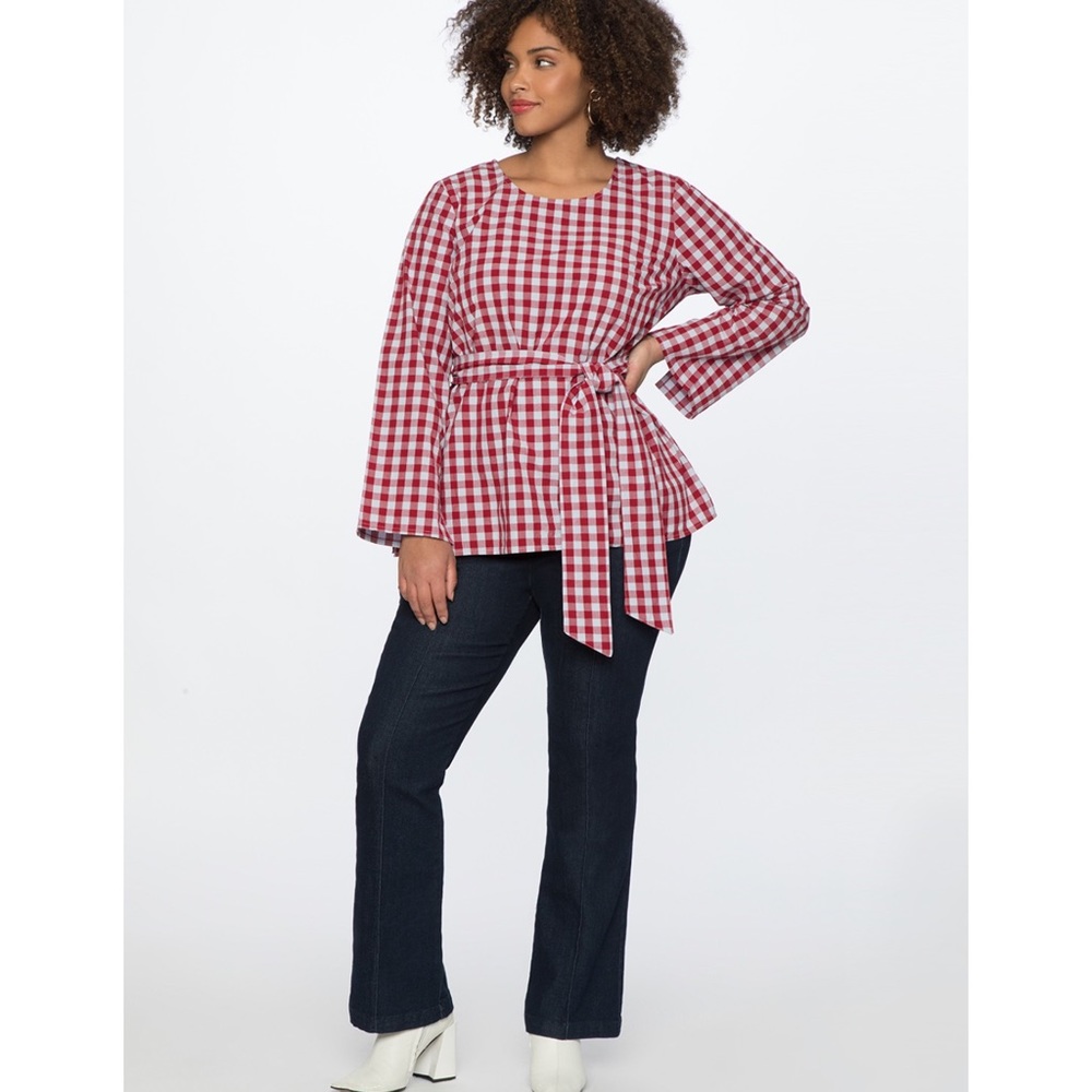 NWT ELOQUII Gingham Tie Waist Blouse 20